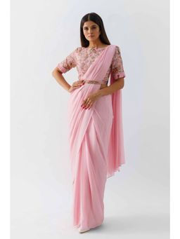 Suruchi Parakh - Pink Embellished Pre Draped Saree with Blouse with Stitched