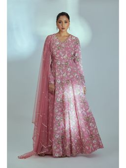 Suruchi Parakh - Womens Pink Floral Print Anarkali Kurta and Dupatta (Set of 2)