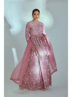Suruchi Parakh - Womens Pink Floral Print Kurti with Palazzo and Dupatta (Set of 3)
