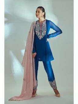 Suruchi Parakh - Womens Blue Embroidered Kurta with Pant and Dupatta (Set of 3)