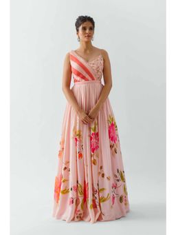 Suruchi Parakh - Womens Pink Floral Print Sleeveless Maxi Dress