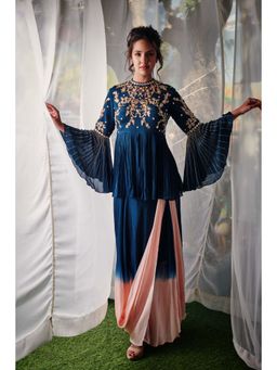 Suruchi Parakh - Womens Teal Embellished Top and Skirt (Set of 2)