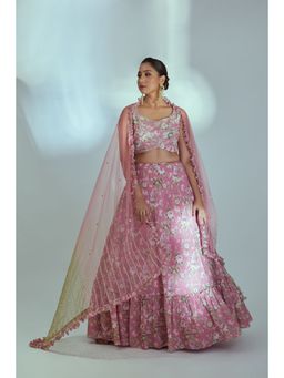 Suruchi Parakh - Pink Womens Embellished Blouse with Lehenga and Dupatta (Set of 3)