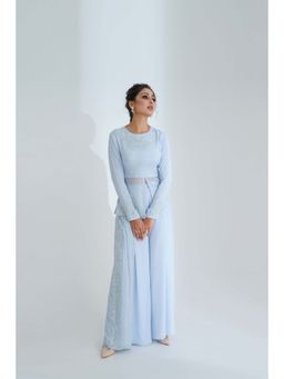 Suruchi Parakh - Womens Blue Solid Embellished Co-ord (Set of 2)