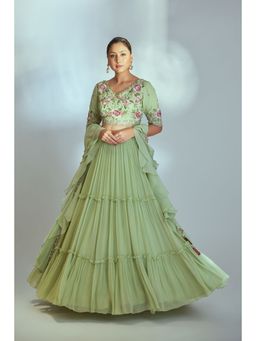 Suruchi Parakh - Green Womens Embellished Blouse with Lehenga and Dupatta (Set of 3)