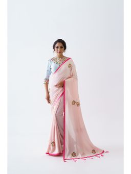 Suruchi Parakh - Pink Embroidered Saree with Blouse and Petticoat with Stitched