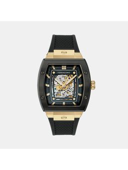 Ferragamo - F-80 Tonneau Skeleton Men Automatic Black Dial Analog Silicone Watch Sfsu00324 (M)