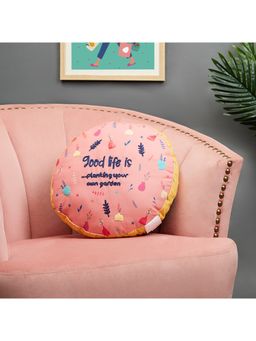 HomeTown - Good Life Reversible Garden Digital Printed Shaped Cushion 40x40 Cm in Pink Colour