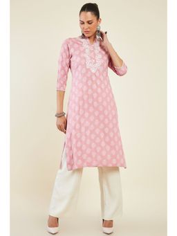 Soch - Womens Pink Rayon Floral Kurta