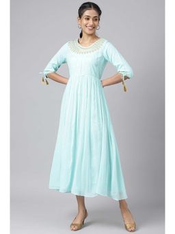 Aurelia - Blue Chiffon Dress with Gold Embroidery