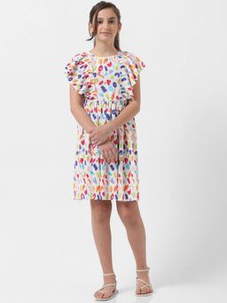 VERO MODA - Girl Abstract Print White Dress