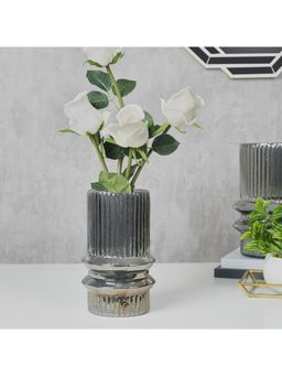 HomeTown - Phiona Glass Fluted Handcrafted Vase Small 18 Cm in Black Colour