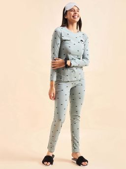Sweet Dreams - Green Women Printed Full Sleeves Nightsuit (Set of 2)