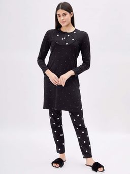 Sweet Dreams - Black Women Polka Print Nightsuit (Set of 2)