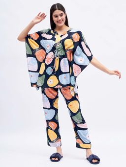 Sweet Dreams - Navy Blue Women Floral Print Nightsuit (Set of 2)