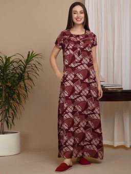 Sweet Dreams - Maroon Women Printed Full Length Night Dress