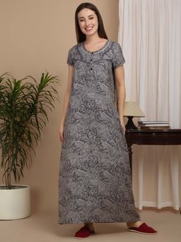 Sweet Dreams - Grey Women Printed Full Length Night Dress