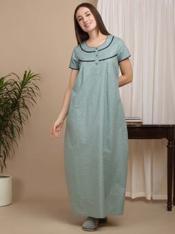 Sweet Dreams - Green Women Printed Full Length Night Dress
