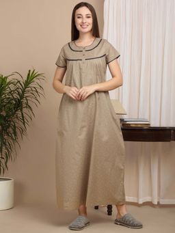 Sweet Dreams - Khaki Women Printed Full Length Night Dress