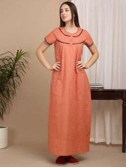 Sweet Dreams - Peach Women Printed Full Length Night Dress
