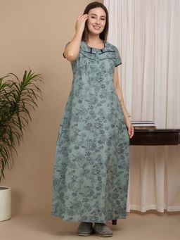 Sweet Dreams - Green Women Printed Full Length Night Dress