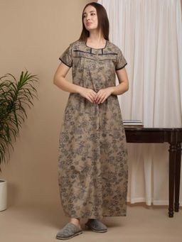 Sweet Dreams - Khaki Women Printed Full Length Night Dress