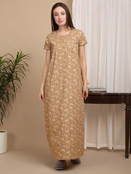 Sweet Dreams - Mustard Women Printed Full Length Night Dress