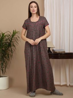 Sweet Dreams - Green Women Floral Print Full Length Night Dress