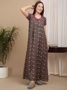 Sweet Dreams - Green Women Printed Full Length Night Dress