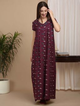 Sweet Dreams - Purple Women Printed Full Length Night Dress