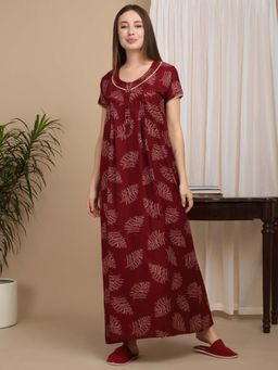 Sweet Dreams - Maroon Women Printed Full Length Night Dress