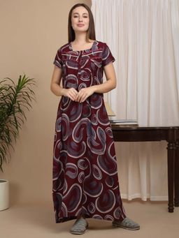 Sweet Dreams - Maroon Women Printed Full Length Night Dress