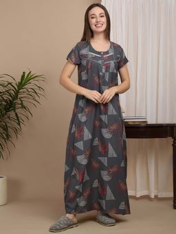 Sweet Dreams - Grey Women Printed Full Length Night Dress