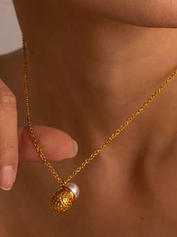 Inaya Accessories - 18K Gold Plated Textured Natural Shell and Pearl Pendant Necklace