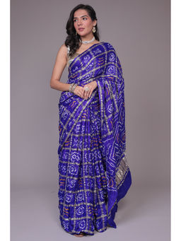 Zari Jaipur - Women Blue Georgette Geometric Saree with Unstitched Blouse