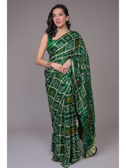 Zari Jaipur - Women Green Georgette Geometric Saree with Unstitched Blouse
