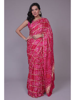 Zari Jaipur - Women Pink Georgette Geometric Saree with Unstitched Blouse