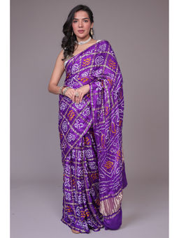 Zari Jaipur - Women Purple Georgette Geometric Saree with Unstitched Blouse