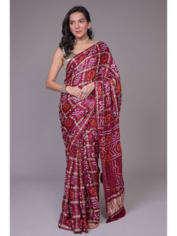 Zari Jaipur - Women Maroon Georgette Geometric Saree with Unstitched Blouse