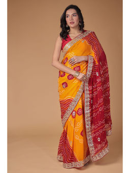 Zari Jaipur - Women Red Georgette Printed Saree with Unstitched Blouse