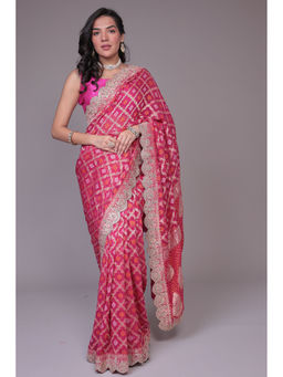 Zari Jaipur - Women Pink Georgette Geometric Saree with Unstitched Blouse