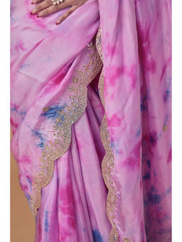 Zari Jaipur - Women Purple Silk Tie & Dye Saree with Unstitched Blouse