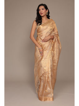 Zari Jaipur - Women Gold Tissue Embellished Saree with Unstitched Blouse