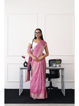 Tikhi Imli - Ready To Wear Pink Printed Saree with Unstitched Blouse