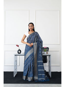Tikhi Imli - Ready To Wear Blue Printed Saree with Unstitched Blouse