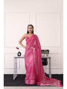 Tikhi Imli - Ready To Wear Pink Printed Saree with Unstitched Blouse