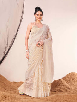 Tikhi Imli - Ready To Wear Beige Woven Saree with Unstitched Blouse
