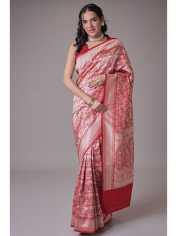 Zari Jaipur - Women Red Georgette Woven Saree with Unstitched Blouse