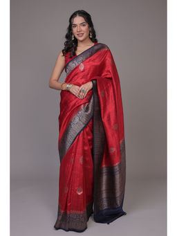 Zari Jaipur - Women Red Georgette Floral Saree with Unstitched Blouse