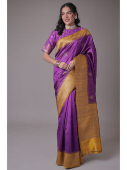 Zari Jaipur - Women Purple Georgette Floral Saree with Unstitched Blouse